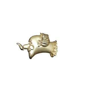 Vintage 1980's AJC Gold Tone Clown Head Signed Stamped Whimsical Quirky Brooch